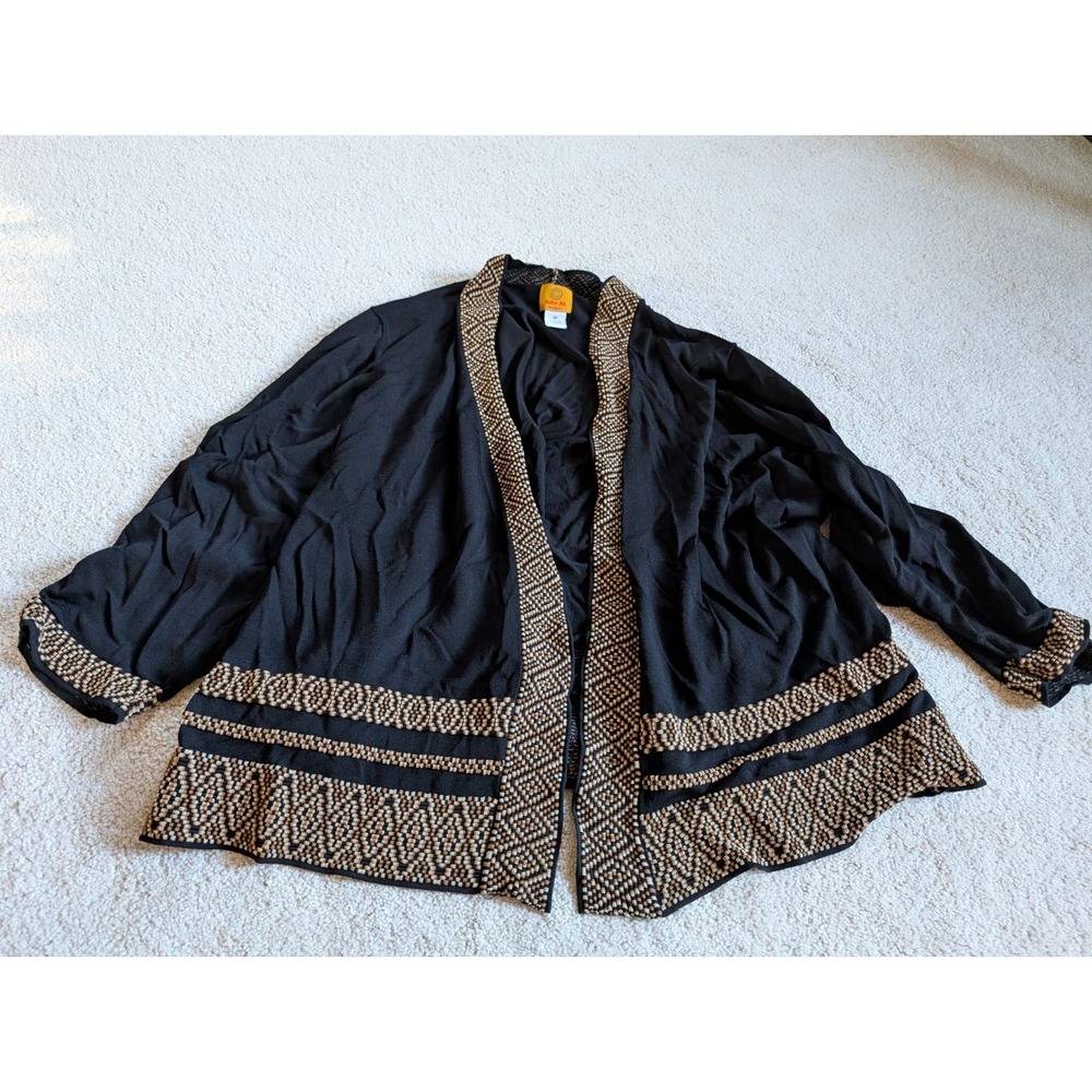 Ruby Road Womens Black Open Front Boho Cardigan Sweater Size 3X